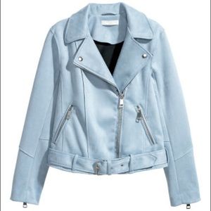 Blue suede moto jacket